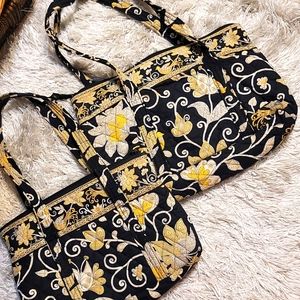 Vera Bradley Black and Yellow Floral Quilted Tote
